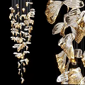 Leaf Shaped Crystal Chandelier With Golden Illuminated Petals For Modern Interior Design