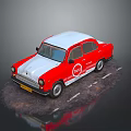 Vintage Red And White Taxi Car With Side View Taxi Logo On Road Surface