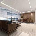 Modern Office Hallway Interior Design With Glass Partitions Ceiling Lights And Green Plants