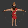 Mythical Bearded Character In Red Outfit With Golden Headdress Standing Arms Outstretched