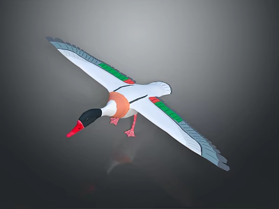 Lifelike Flying Duck Model With White Body Green Wings And Red Beak 3d model