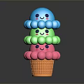 Colorful Stacked Ice Cream Scoops With Smiling Faces In Orange Waffle Cone
