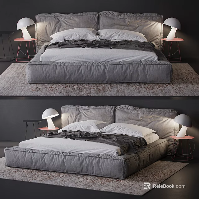 Modern Double Bed Design With Soft Mattress Bedside Lamps And Side Tables 3d model 