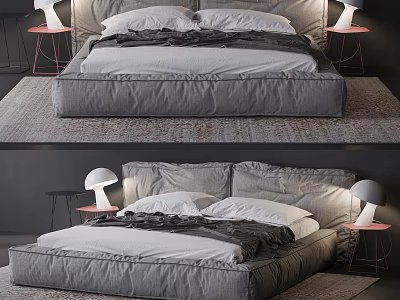 Modern Double Bed Design With Soft Mattress Bedside Lamps And Side Tables 3d model