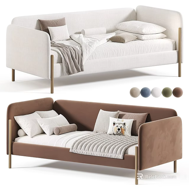 Modern Comfortable Sofa Bed With Pillows Blanket And Multi Color Options 3d model