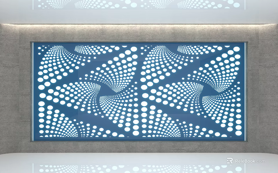 Modern Decorative Background Wall With Blue White Dot Geometric Art Design And Gray Frame 3d model 
