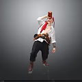Red Headed Adventurer Drinking From Red Cup With Waist Tools In Gray Background