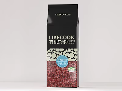 LIKECOOK Certified Organic Grains In Black Packaging With Red Grain Particles 3d model