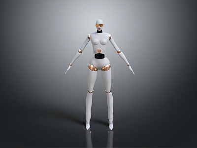 White Gold Robot Game Movie Character With Joint Decor And Modern Design 3d model