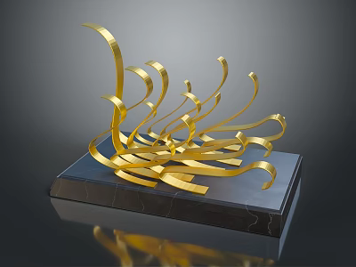 Modern Gold Curved Strips Decorative Sculpture with Dark Base for Home Decor 3d model