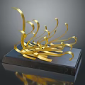 Modern Gold Curved Strips Decorative Sculpture with Dark Base for Home Decor