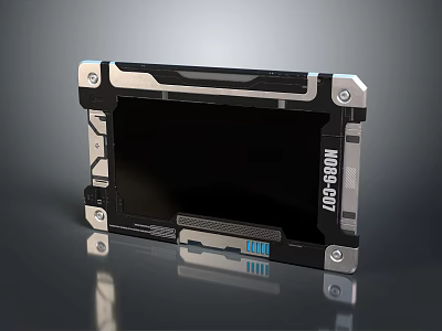 Black Industrial Computer Terminal With Silver Bezel Metal Bracket And Blue Light Strip MDR 6600 3d model