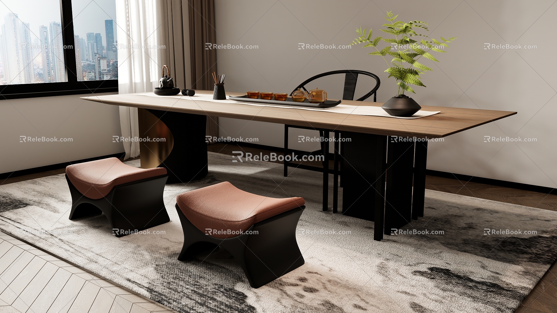 New Chinese Tea Table and Chair Combination Tea Table Tea Table 3d model