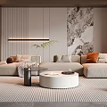 Modern Living Room Interior Design With Light Colored Sofa Coffee Table And Wall Artwork 3d model