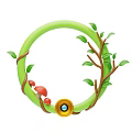 Green Circle Ornament With Branches Green Leaves Red Mushrooms And Golden Round Part