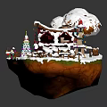 Snow Covered Gingerbread House With Colorful Candies Festive Tree And Small Fence
