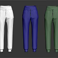 Casual Jogger Pants in White Blue Green with Drawstring Waist and Cuffed Ankles