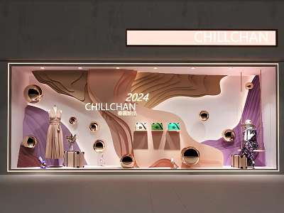 Chillchan 2024 Fashion Store Window With Stylish Dress Jewelry And Decorations 3d model