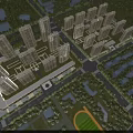Aerial View Planning for Modern Residential Development with High Rise Buildings Green Areas and Roads