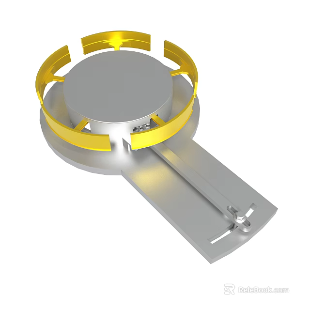 Mechanical Device Featuring Yellow Circular Rings And Gray Extended Arm Structure 3d model