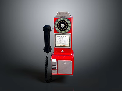 Vintage Red Payphone With Rotary Dial Coin Slot Handset And Local Calls Label 3d model