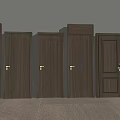 Various Dark Wooden Hinged Doors With Different Panel Styles And Metal Handles 3d model