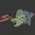 3D Rendered Aerospace Spaceship Design With Blue Red Details And Gray Structure