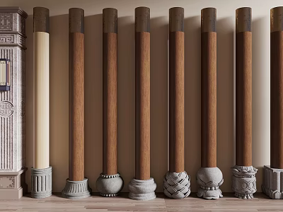 Decorative Wooden Columns With Ornate Bases And Intricate Design Elements For Interior 3d model