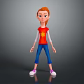 Animated 3D Game Character With Red Hair Red Star Shirt Blue Pants And Pink Shoes
