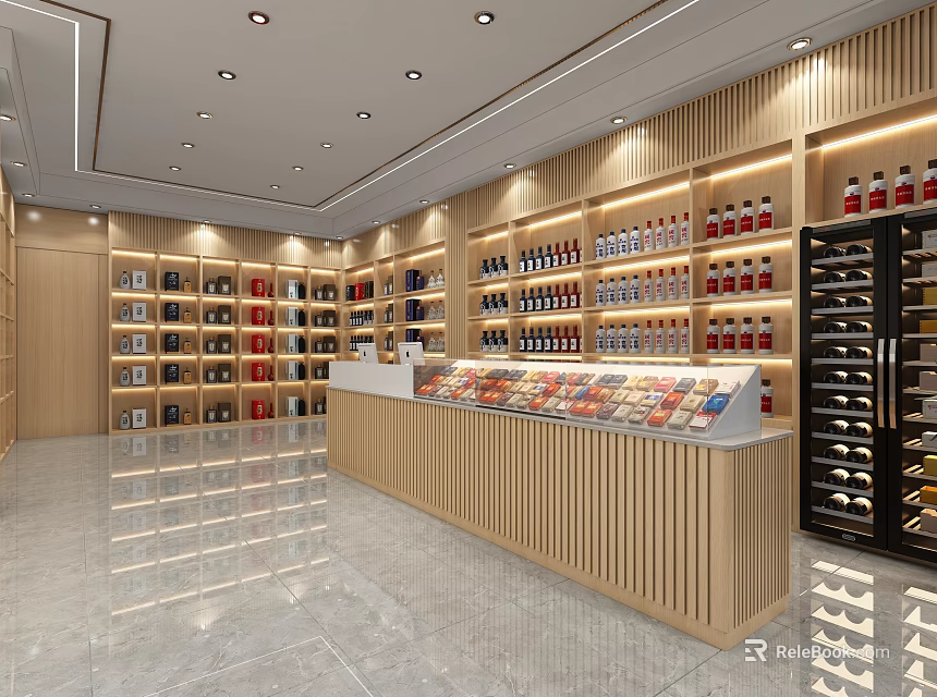 Modern Tobacco and Liquor Store Interior with Shelves Counter Tobacco Products and Alcohol Displays 3d model 