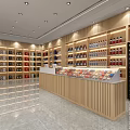 Modern Tobacco and Liquor Store Interior with Shelves Counter Tobacco Products and Alcohol Displays
