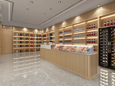Modern Tobacco and Liquor Store Interior with Shelves Counter Tobacco Products and Alcohol Displays 3d model