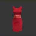 Chic Red Sleeveless Dress With Pink Belt And Modern Fitted Design