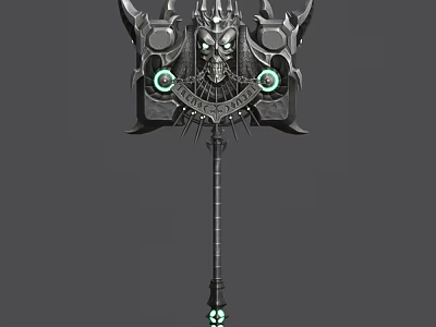 Intricate Metal Warhammer With Skull Decoration And Glowing Green Elements 3d model