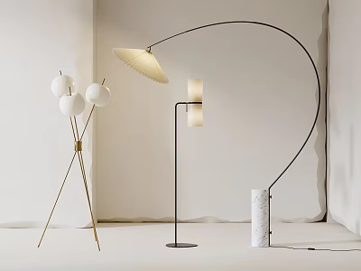 Modern Arc Design Floor Lamp With Black Metal Frame And Marble Base 3d model