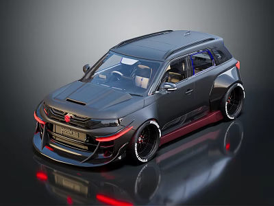 Aggressive Black SUV With Sporty Design Modified Body Red Accents And Large Alloy Wheels 3d model