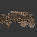 Ancient Stone Building Ruins Model With Damaged Walls And Window Frames On Black Reflective Background 3d model