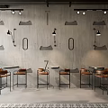 Industrial Milk Tea Shop Interior With Gray Walls Metal Lights Wooden Chairs And Marble Counter