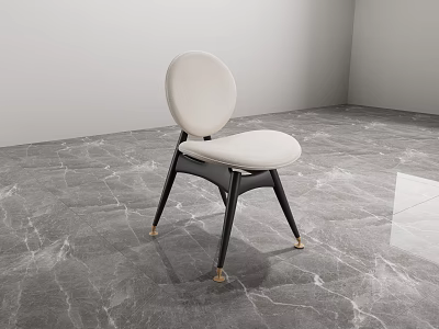 Modern Accent Chair With Round Beige Backrest Black Legs Gold Caps And Gray Marble Floor 3d model