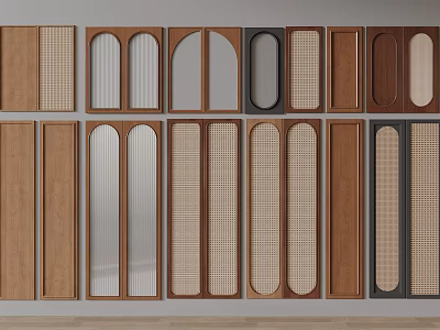 Modern Wardrobe Doors With Various Wooden Glass And Rattan Panel Designs 3d model