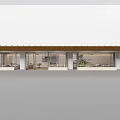 Modern Restaurant Interior With Exposed Wooden Beams Long Tables And Indoor Plants