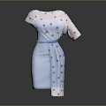 Woman Wearing Polka Dot Short Sleeve Dress With Blue Belt And Gradient Colors