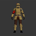 3D Armored Warrior Character in Yellow Armor with Red Shoulder Patch and Brown Pants