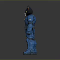 Detailed Anthropomorphic Black Cat In Blue DACAT Armor With Futuristic Design