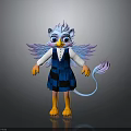 Cartoon Animal Character With Blue Head Yellow Eyes Purple Gradient Wings And Blue Plaid Vest