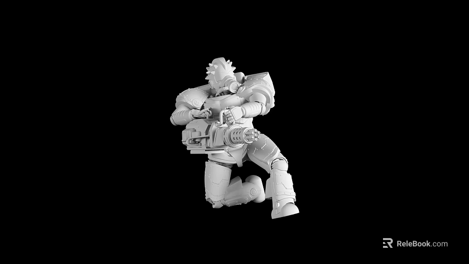 Detailed Armored Mechanical Figure Sculpture With Intricate Design And Dynamic Pose 3d model 