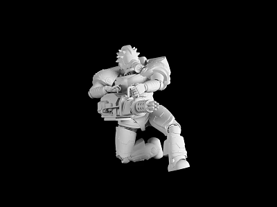 Detailed Armored Mechanical Figure Sculpture With Intricate Design And Dynamic Pose 3d model