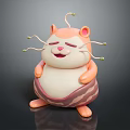 Cute 3D Cartoon Hamster Creature With Pink White Fur Closed Eyes Antennas Sitting