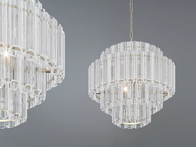 Modern Crystal Chandelier with Transparent Glass Tubes and Hanging Layered Design 3d model