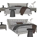 Modern Upholstered Double Bed with Bedside Tables Decorative Items and Blanket 3d model